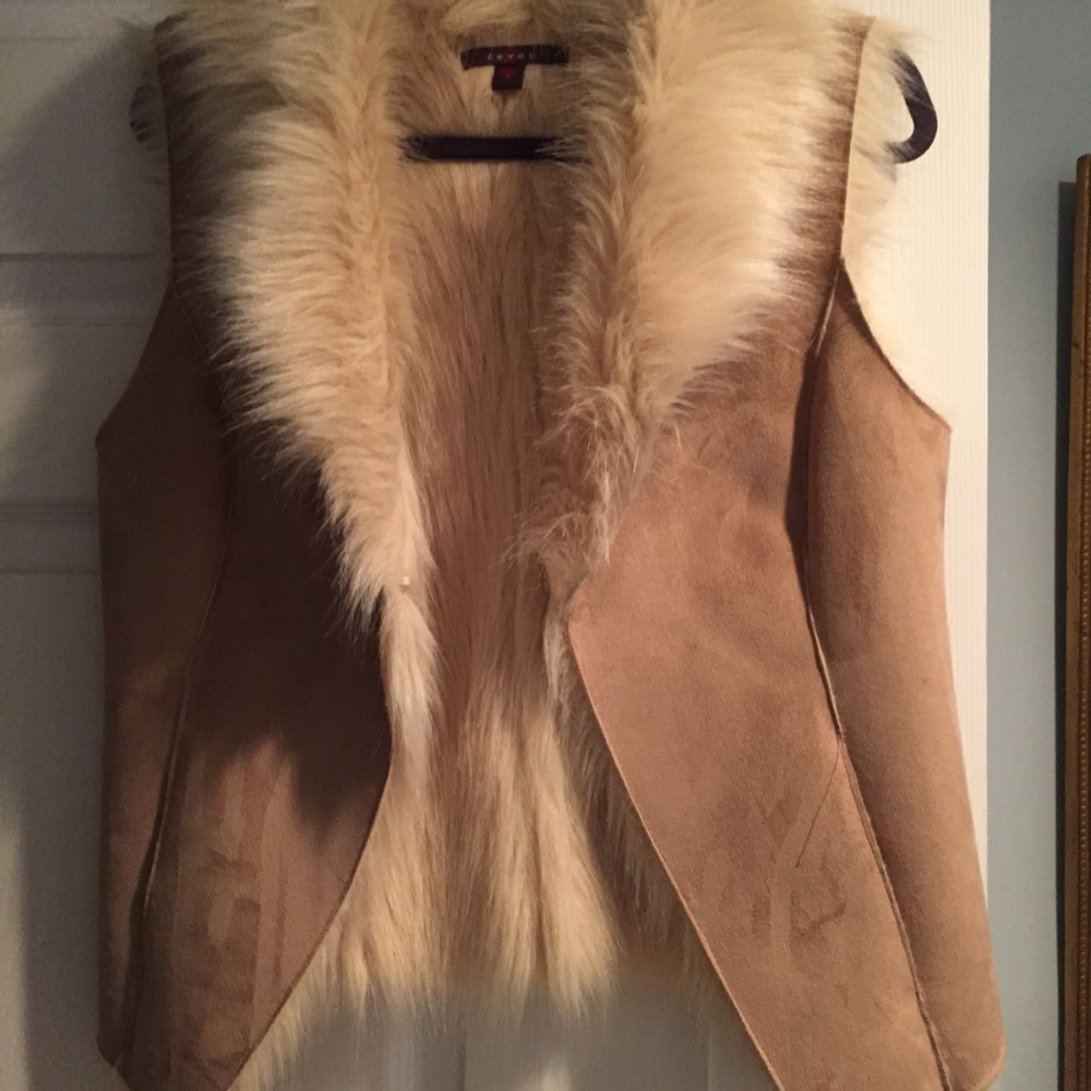 Faux Suede Tan Vest lined with Faux Fur by Fever in Small - S